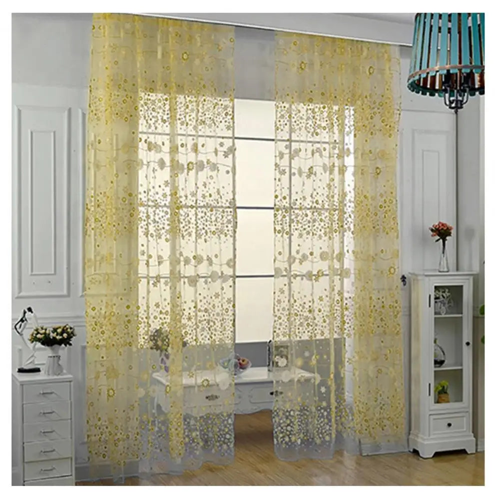 Window Curtain Translucent Floral Pattern Wide Application