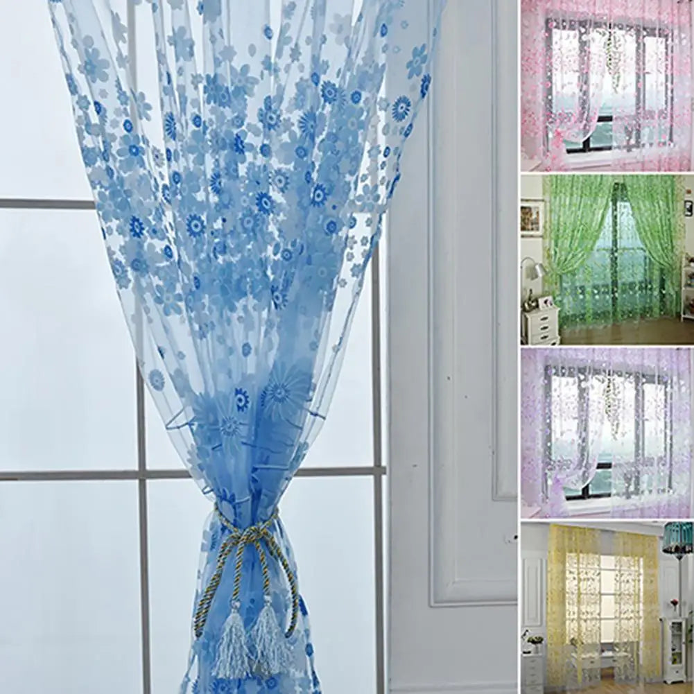 Window Curtain Translucent Floral Pattern Wide Application