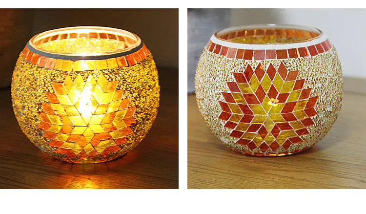 European Mosaic Glass Candlestick