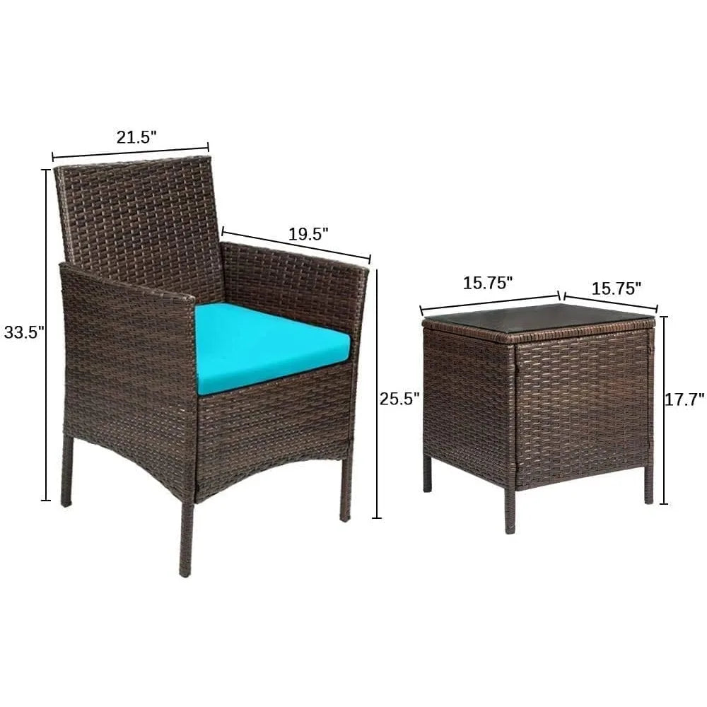 Patio Porch Furniture Sets  3 Pieces PE Wicker Chairs