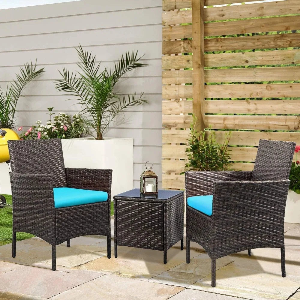 Patio Porch Furniture Sets  3 Pieces PE Wicker Chairs