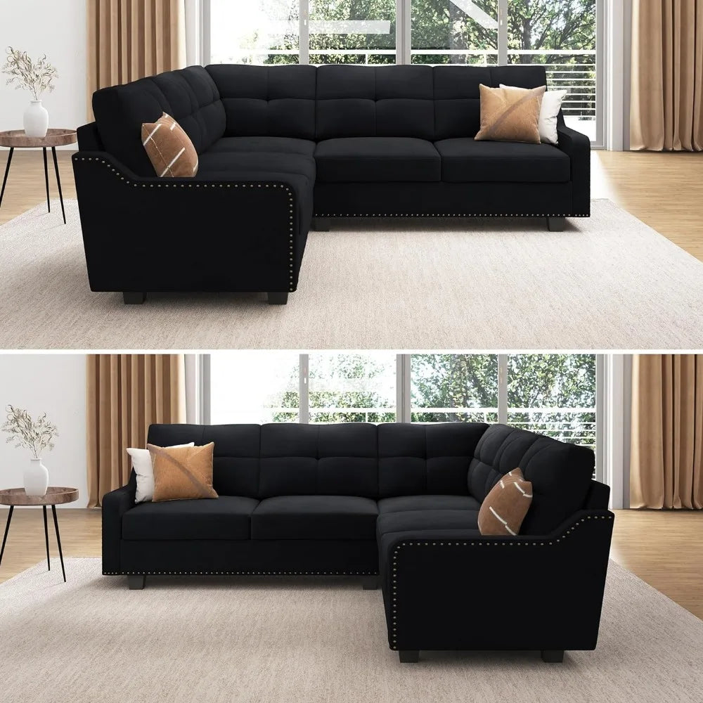 Convertible Sectional Sofa Velvet L Shaped Couch Reversible