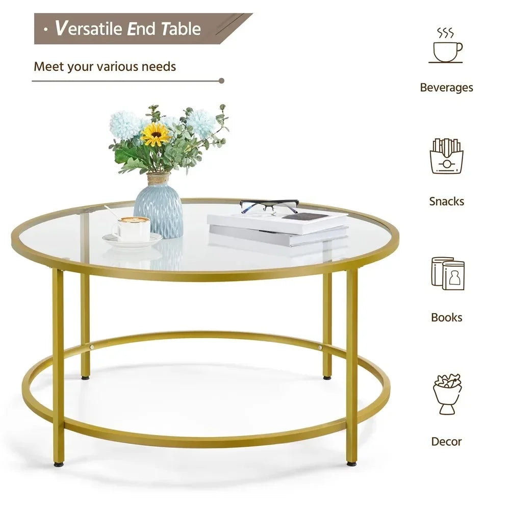 Sofa Table for Living Room Gold Round