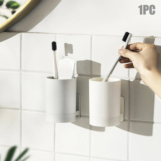 Wall Mounted Toothbrush, Toothpaste Mouth Cup Holder