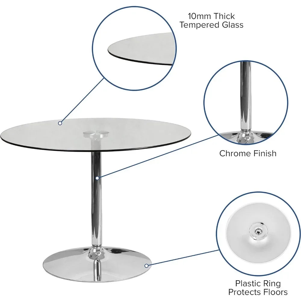 Round , glass dining table and chair set