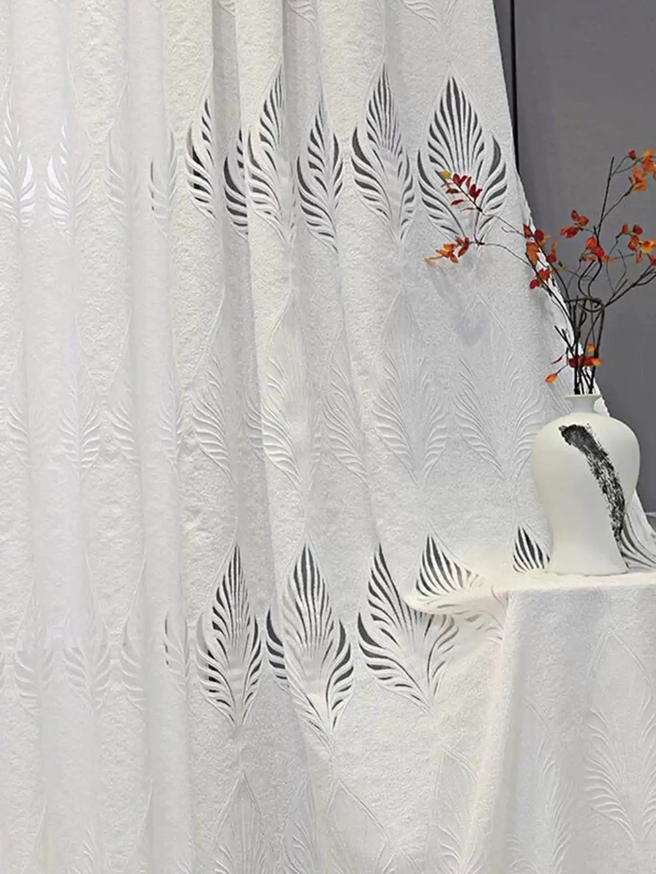White GREY Embroidered European Thickened Curtains